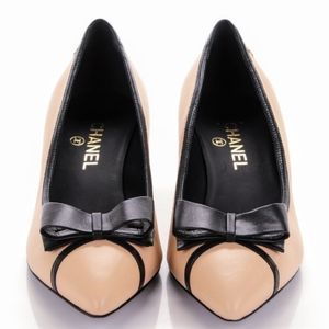✨CHANEL💯CC Bow 🎀 Ribbon Lambskin Leather Pumps